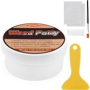 SEISSO Wood Putty, Mahogany Wood Filler Paintable, Wood Putty Outdoor Waterproof, Wood Repair Putty Stainable, Wood Furniture Repair kit - Restore Wooden Table, Cabinet, Floors, Door (7 OZ)