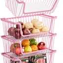 4 Pcs Stackable Wire Baskets for Pantry Organizers and Storage,Vegetable Fruit Basket for Countertop,Kitchen Storage Metal Baskets,Produce Potato Onion Storage Bin,pink