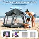 Foldable Baby Playpen with Canopy: Durable 450D Oxford & Aluminum, Gray | Pop-Up Play Tent, Easy Setup, UPF50 Sun Protection, Lightweight, Mosquito Net, for Beach Travel Outside Indoor, for Kid & Pet