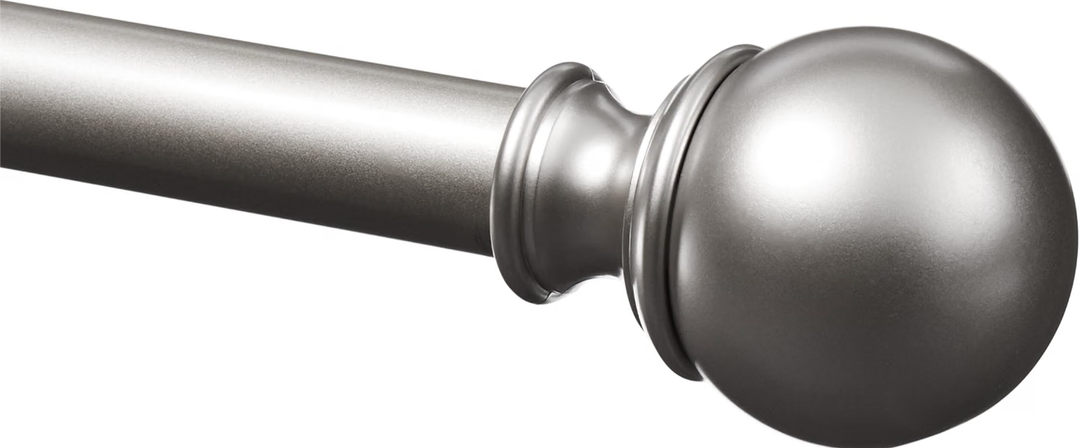 Amazon Basics Sturdy Adjustable Curtain Rod for Windows with Round Finials, Easy Installation, 1-Inch Rod, 36" to 72", Nickel, 1-Pack