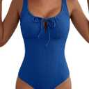 Aleumdr 2026 Trendy Textured One Piece Bathing Suit for Women Tummy Control Swimwear Slimming Bathing Suit Cutout Tie Knot Swimsuit Dark Blue, X-Large
