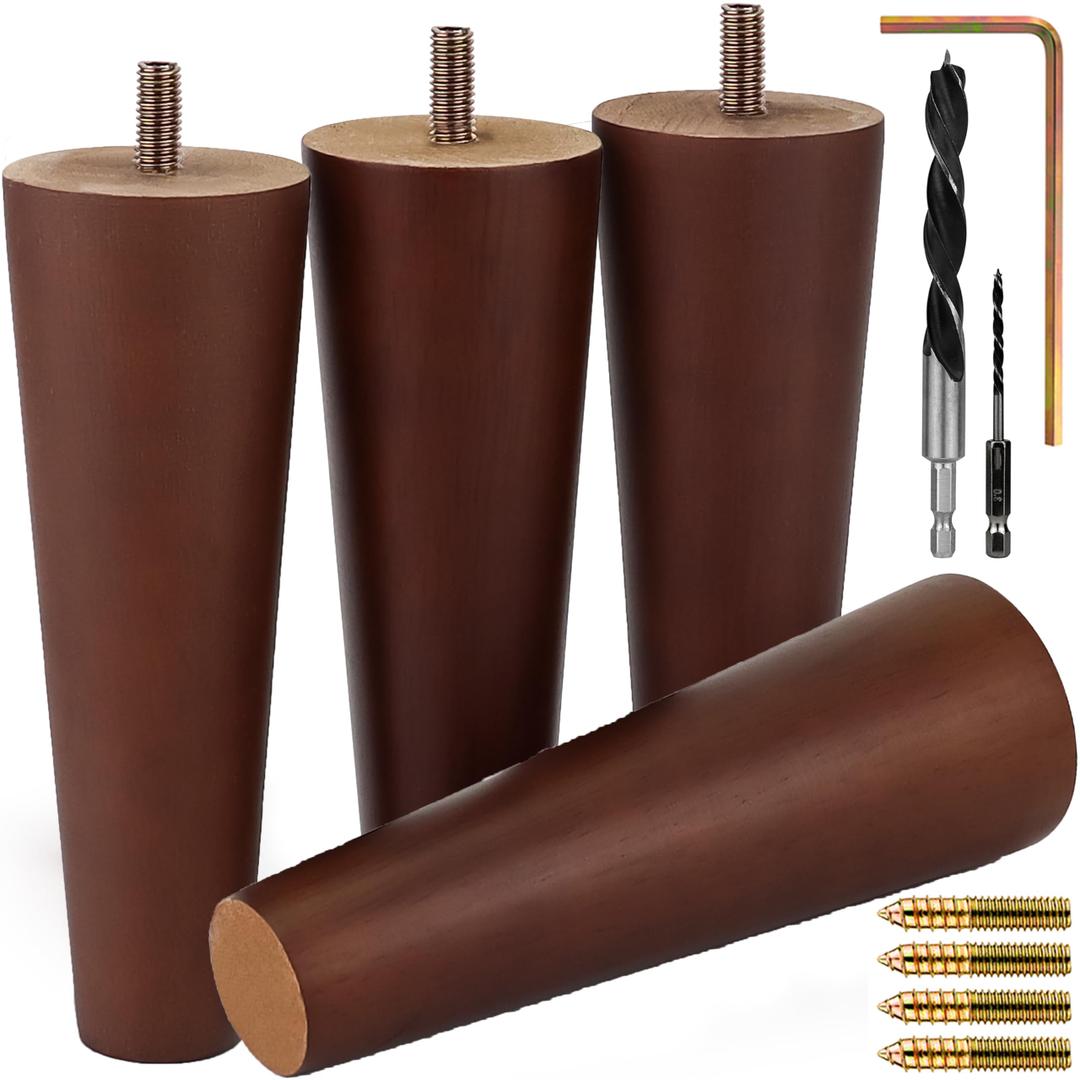 Premium Walnut Wood Furniture Legs (Full Install Kit) - Pick Your Size and Color