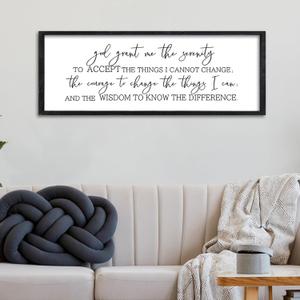 Surfapans Serenity Prayer Inspirational Religious Wall Art, 32"×12" Christian God Grant Me The Serenity Courage Wisdom Positive Saying Quotes Sign, Bible Verse Large Scripture Hanging Catholic Wall Decor (Black)