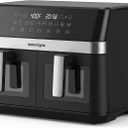 12QT Large Dual Air Fryer, 10-in-1 Double Zone Airfryer, 60° Easy-Panel with Full Touchscreen, 2 Dishes at Once, Black
