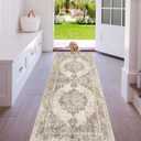 Area Rug 2x6 Runner Rugs: Washable Vintage Hallway Rug Indoor Medallion Rugs Low Pile Distressed Floor Carpet Retro Accent Rug for Kitchen Bedroom Bathroom Dining Room(Taupe, 2'x6')