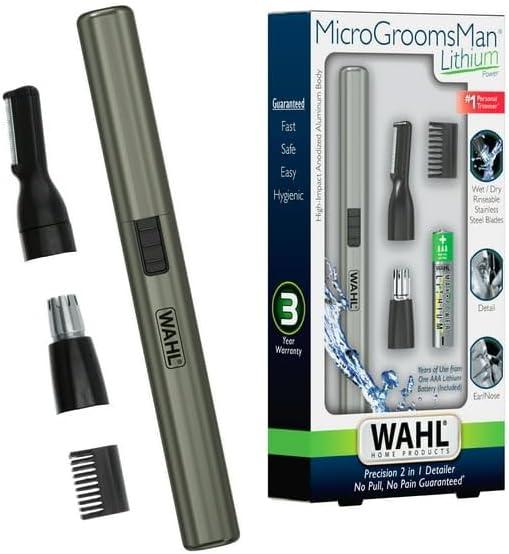 Micro Groomsman Lithium Battery Face & Body Detail Hair Trimmer for Men 5640-1101, Stainless Steel Blade, Detail Trimmer for Necklines, Sideburns and Eyebrows