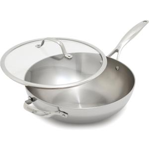 GreenPan Valencia Pro Tri-Ply Stainless Steel 12" Wok Pan with Lid, Induction Ready Cookware, All Cooktops, Sauce Pot, Mirror Finish, Dishwasher & Oven/Broiler Safe to 600F