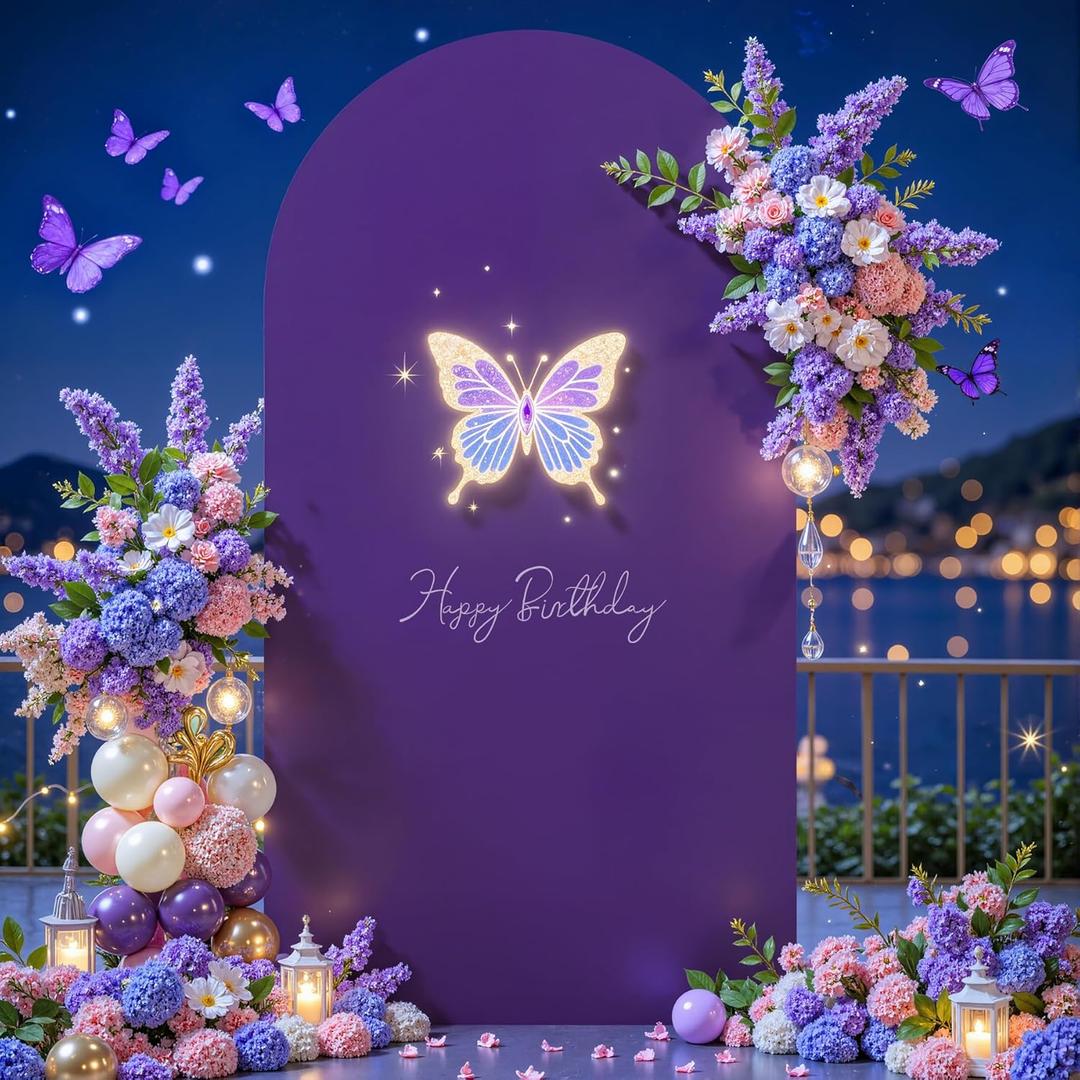 Purple Arch Cover 7.2FT Spandex Fitted Wedding Arch Stand Covers Round Top Chiara Arch Covers Stretchy Backdrop Cover for Birthday Party Ceremony Banquet Decoration