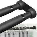 Double Shower Curtain Rod 27-47 Inches Wall Mounted Double Shower Curtain Rod Adjustable Curtain Rod for Bathroom Laundry Room Room Divider Kitchen, Black