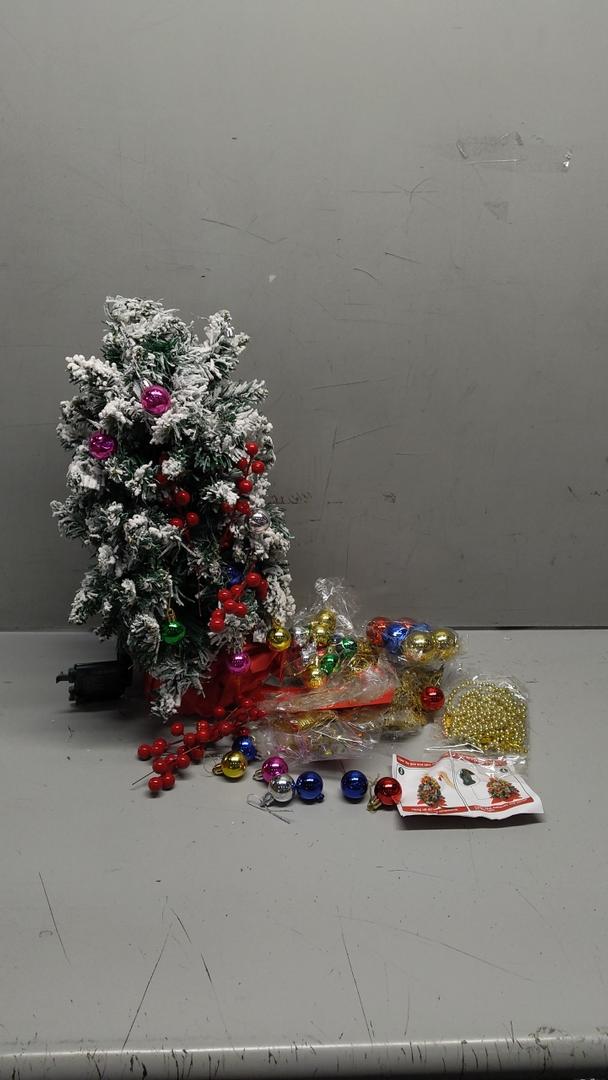 2FT Mini Christmas Tree, Artificial Tabletop Christmas Trees with 60 LED Lights, Prelit Small Christmas Tree, 100 Branch Tips, 80 Ornaments, Indoor Christmas Table Decor for Home Party