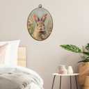 QZQE Spring Easter Bunny Oval Wall Art Decor Framed, Cottagecore Wildflower Rabbit Oval Canvas Prints, Easter Bunny Rabbit Wall Hanging Decor for Nursery Home Bedroom Living Room, 8.6x11.4 Inch