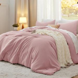 Bedsure King Size Comforter Set, Pink Soft Prewashed Bedding for All Seasons, 3 Pieces GentleSoft Warm Down Alternative Bed Set, 1 Lightweight Comforter (104"x90") and 2 Pillowcases (20"x36") (08 - Pink)