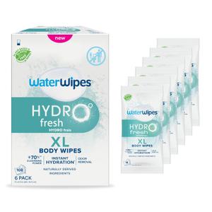 WaterWipes HydroFresh Refresh Wipes, Stay Clean & Refreshed, XL Body Cleaning Wipe, Instant Cleanliness, Odor & Sweat Removal, Ideal for Gym, Travel & Outdoor Use, 108 Count (6 Pack)