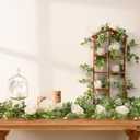 Dolicer 4Pcs 26Ft Artificial Eucalyptus Garlands with Flowers - 8 Roses, Faux Floral Greenery Garlands Fake Flowers Vines for Wedding Table Centerpieces Arch Party Ceremony Backdrop Decor (White)