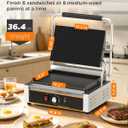 Commercial Panini Press - 2200W Electric Panini Sandwich Grill w/Nonstick Coating & Adjustable Temp, Panini Grill Press w/14"x9" Cooking Pan (Grooved Top & Flat Bottom), Double-sided Heating