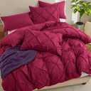 VACVELT 5 Piece Pinch Pleated Duvet Cover Full/Queen Size Set, Burgundy Pintuck Duvet Cover with Zipper & 8 Ties, Shabby Chic Microfiber Duvet Cover + 2 Pillow Shams + 2 Pillowcases, No Comforter