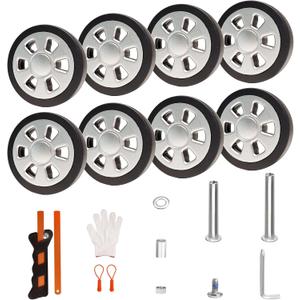 Luggage Wheels Replacement Set 8PCS Dia 2.2inch TPU Rubber Wheel Thick 12mm Smooth Silent Roller Fit 6mm&8mm Shaft Slot Full Set Repair Tool for 20-24in Suitcase Trolley Bag Drawbar Travel Box (Silver)