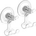 Suction Cup Hook, 2 Pack Clear Shower Hooks, Removable Small Suction Cup Hooks for Shower, Kitchen, Bathroom, Glass Windows, Door, Hanging up to 6.6 lbs