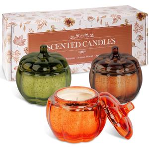 Lanpn Fall Scented Candles Gift Set 3 Pack, 16.5oz Pumpkin Glass Jar Candle, Thanksgiving Aromatherapy Soy Wax Candles for Woman Man, Autumn Fragrance Table Farmhouse Decoration, Tabletop Centerpiece