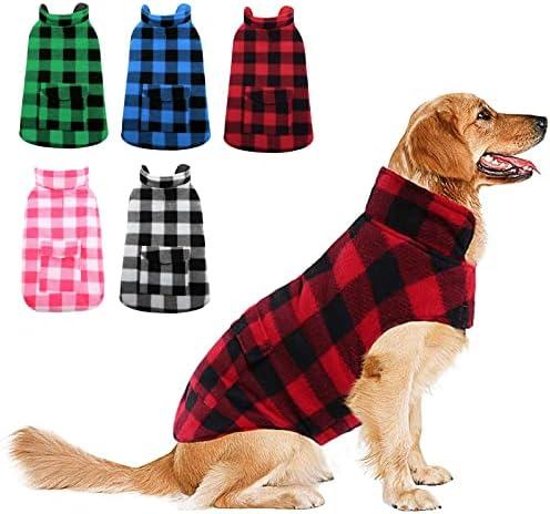 ASENKU Dog Winter Coat, Fleece Doggie Jacket Plaid Reversible Vest Waterproof Windproof Cold Weather Clothes for Small Medium Large Dogs (Red, XL)