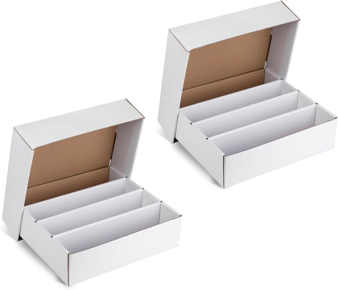 Collector Card Storage Box  Holds 3120 Trading Cards, White Sports Card Organizer with Sorting Tray & Sleeve Cases for Soccer, Basketball & More (2 Sets)