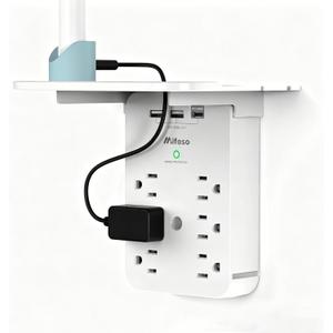 Wall Outlet Extender with Shelf, Surge Protector 6 AC Multi Plug Outlet, PD 30W USB Charger Station Splitter Expander for Home Room