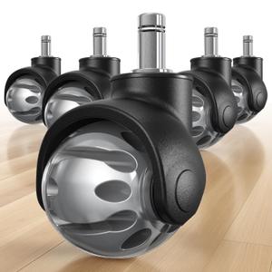 HOLKIE Office Chair Wheels Replacement 11x22mm Universal Fit 2 Inch Rubber Heavy Duty Casters for Carpet Hardwood Floors Gaming Desk Chair Roller Wheels Set of 5 Grey Smooth & Silent
