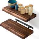 17” Acacia Live Edge Floating Shelves, Wooden Floating Shelves for Wall - Floating Book Shelves, Book Shelf for Bathroom, Kitchen - Wall Mounted Shelf for House Decor (Walnut Color)