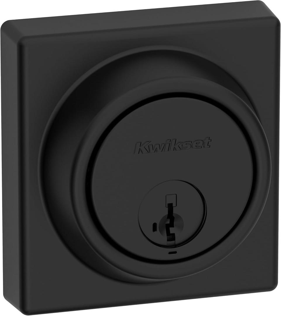 Kwikset 817 Deadbolt Lock, Matte Black Square Exterior Keyed Front Entry Door, Pick Resistant SmartKey Rekey Security, Single Cylinder Dead Bolt, with Microban Protection (Contemporary)