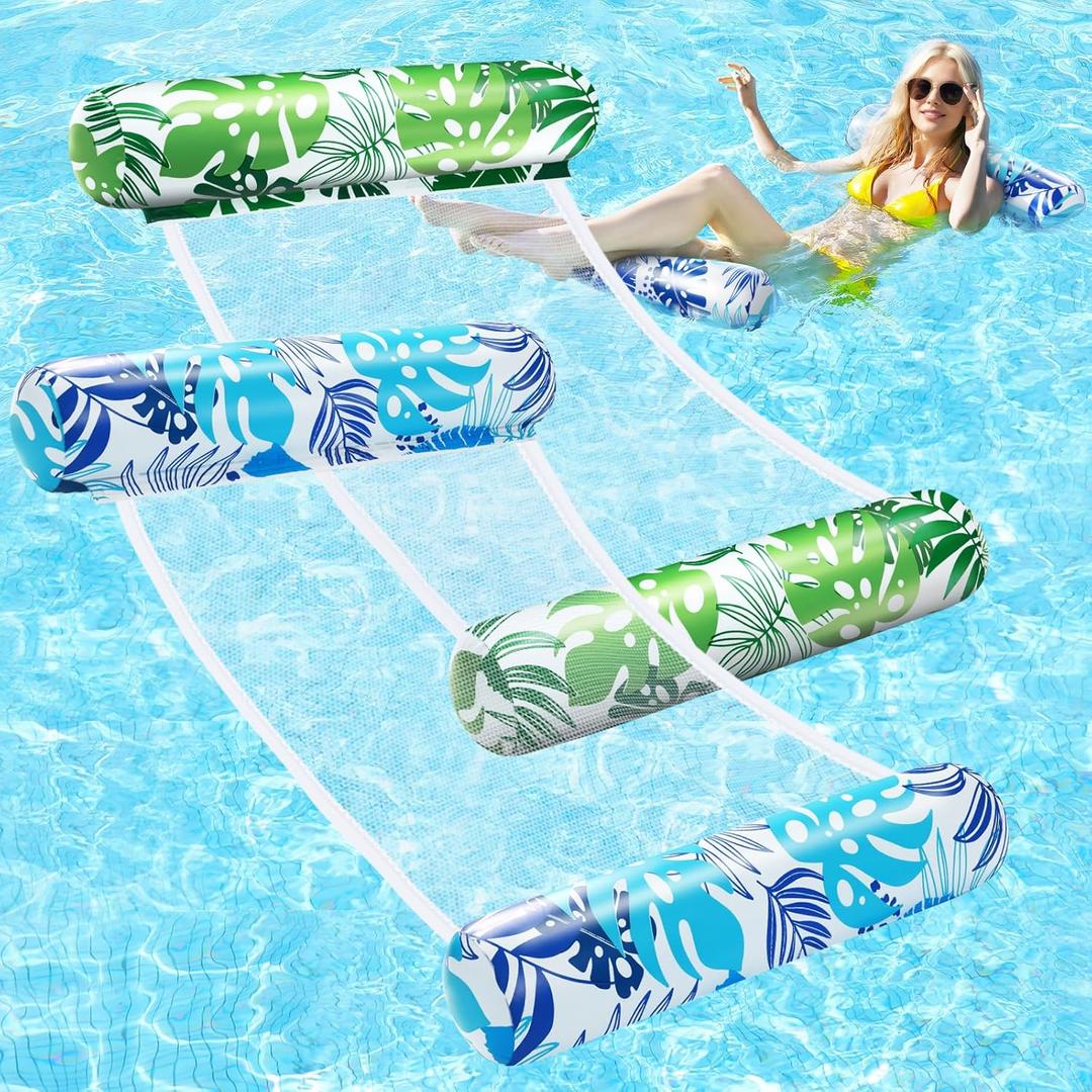 Pool Floats - 2 Pack Inflatable Pool Floats Rafts, 4-in-1 Pool Floaties for Adults, Pool Floats Adult Size, Multi-Purpose Toys Floats for Swimming Pool, Thick PVC Pool Lounger Float Water Hammock
