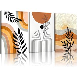 LYYGLYY 3Pcs Framed Bohe Brown Sun Canvas Wall Art 16x24 Inches