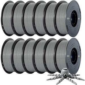 Kingroon PLA Filament,12 Rolls, Dimensional Accuracy +/- 0.02 mm, 12kg Spool(26.5lbs), 1.75 mm, Grey