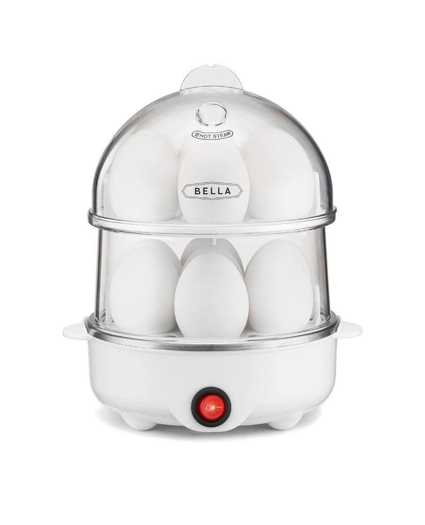 bella Rapid Electric Egg Cooker and Poacher with Auto Shut Off for Omelet, Soft, Medium and Hard Boiled Eggs, 14 Egg Capacity Tray, Double Stack, White