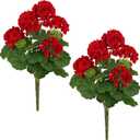 FOREST PRINCE 2 PCS 18" Artificial Geraniums for Outdoors, UV Resistant Red Silk Flowers for Window Box Porch Patio Garden Decor, Waterproof Ruby Red