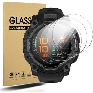 4 Pack Anti-Scratch Film for Garmin Instinct 3 (45mm) AMOLED/Solar Screen Protector, Full Protective 9H Hardness Tempered Glass for Garmin Instinct 3 Smartwatch (No Fit for Instinct 3 45mm E)