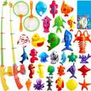 CozyBomB Magnetic Fishing Toys Game Set for Kids | Water Table Bathtub Kiddie Pool Party Pole Rod Net, Outdoor Plastic Floating Fish, Toddler Bath Color Ocean Sea Animals Birthday Gift Age 3-5 6 4-8