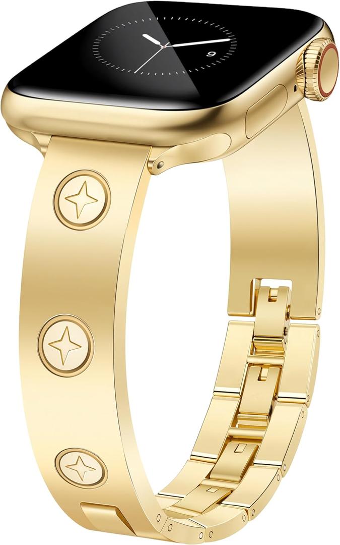 Gold Watch Bands for Women Compatible Apple Watch 40mm 41mm 38mm 42mm 46mm 44mm 45mm 49mm, Adjustable Dressy Metal Jewelry Bracelet Strap for iWatch Series 10 9 8 7 6 5 4 3 2 1 SE Ultra