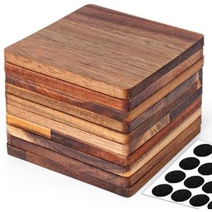 16 Pieces Unfinished Wood Coasters, 4 Inch Square Acacia Wooden Coasters for Crafts with Non-Slip Silicon Dots for DIY Stained Painting Wood Engraving Home Decoration