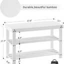 Apicizon Bamboo Shoe Rack for Entryway, 3-Tier Shoe Rack Bench for Front Indoor Entrance, Small Shoe Organizer with Storage, White