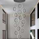 15 Rings High Ceiling Chandelier Modern Dimmable LED Pendant Light Luxury Staircase Chandeliers with Remote for Living Room Foyer Entrance Black