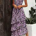 PRETTYGARDEN Women's Summer Floral Sundress Casual One Shoulder Tiered Ruffle Flowy Midi Beach Boho Dresses (M)