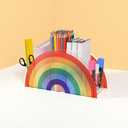 Pen Holder for Desk, Rainbow Pencil Holder, Acrylic Pencil Cup, Teacher Supplies for Rainbow Classroom Decor, Cute Desk Organizer for Kindergarten, Office, Crayon Marker Art Supply Storage