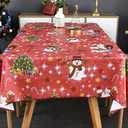 TruDelve Plastic Christmas Tablecloth Rectangle Red Vinyl Christmas Table Cloth Oblong Xmas Table Cover with Snowman for Party (54'' x 72'', Snowman)