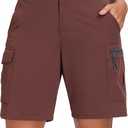 Oalka Women's Hiking Cargo Shorts Bermuda Camping 9" Shorts | Lightweight Quick Dry Golf Shorts With Zipper Pockets, Breathable Athletic Summer Button Elastic Waistband Shorts For Women (Brown, L)