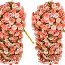 HyeFlora Artificial Fake Fall Hanging Flowers for Outdoor Decor, 2PCS Faux Silk Morning Glory Hanging Plants Mums Vine for Home Garden Wall Party Indoor Outside Decoration (Fall Orange+Light Orange)