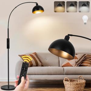 UpgradedBlack Arc Floor Lamps for Living Room - Dimmable Arched Floor Lamp with Remote Control & 2700-6000K 9W LED Bulb Included, Modern Arch Standing lamp, Industrial Tall Lamp for Bedroom Reading