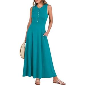 ANRABESS Women Summer Casual Sleeveless Maxi Sundress Button Fit & Flare A-Line Flowy Long Dresses 2025 Beach Outfits Size XL