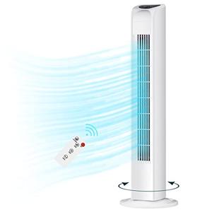 Uthfy Oscillating Bladeless Tower Fan with Remote, Quiet Cooling Portable, Electric Standing Floor Fan with 3 Wind Speeds 3 Modes for Bedroom,Indoor,Office and Home Use, 30", White