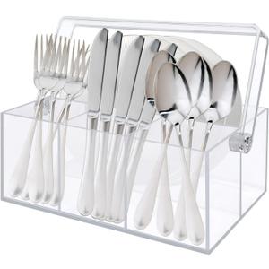 Acrylic Utensil Holder & Silverware Organizer,Space-Saving Heavy-Duty Cutlery Caddy for Spoons,Forks,Knives,Napkins Kitchen Countertop,able,Buffet,Picnic Party (Indoor Outdoor Use)