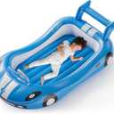 QPAU Blow up Inflatable Toddler Travel Bed with Sides, Toddler Air Mattress for Camping, Traveling, Hotel, or Home Use, Hand Pump Included (Blue)